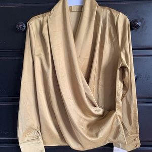 Women's Gold Shimmering Blouse, Size L, polyester